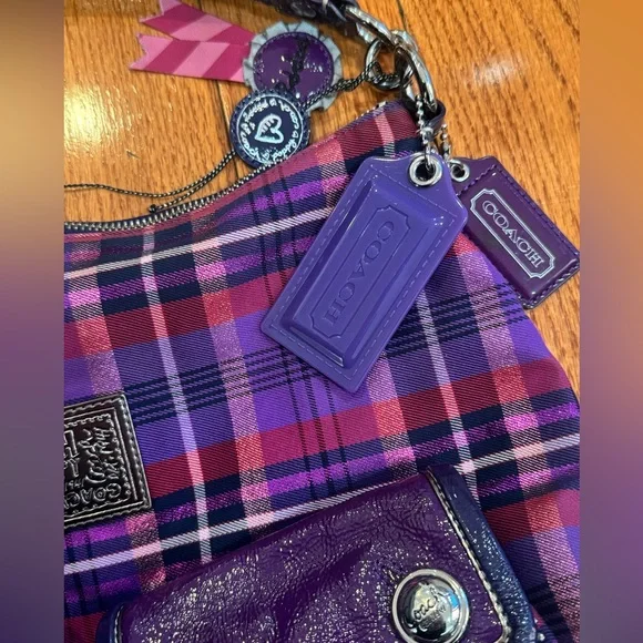 Coach Poppy Metallic Tartan Shoulder Handbag Purse - Picture 3 of 6